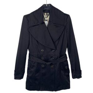 Burberry London Womens Black Double-Breasted Trench Coat With Belt Size S Cotton